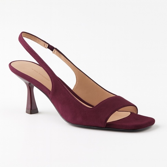 Ann Taylor Shoes - NWT Ann Taylor Suede Heels Square Toe Slingback Sandals Holiday Shoes Plum 8.5